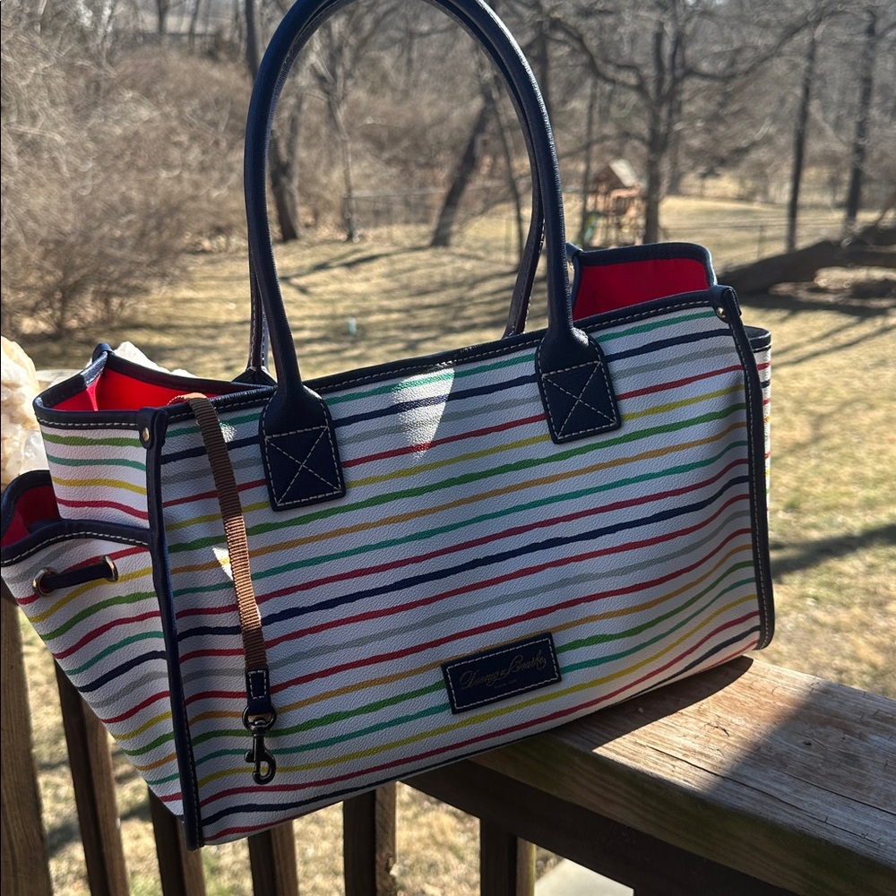Dooney & Bourke Leather Watercolor Rainbow Striped Tote NWOT condition - Picture 3 of 10